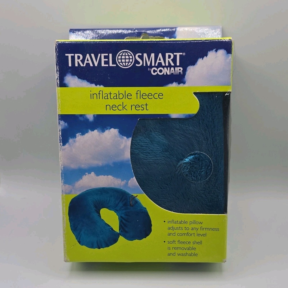 Travel Smart by Conair Inflatable Fleece Neck Pillow Blue